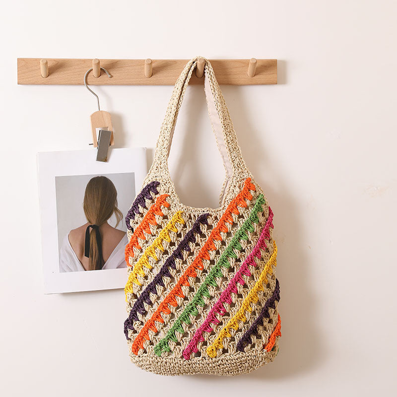 Colorful Striped Crochet Beach Shoulder Bag - Color_2