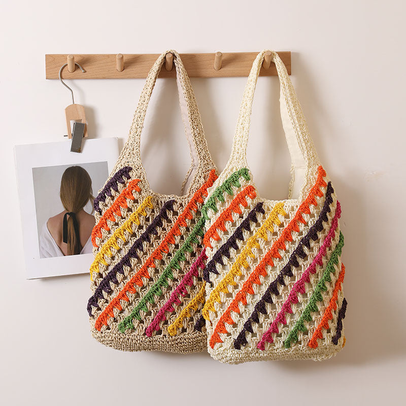 Colorful Striped Crochet Beach Shoulder Bag