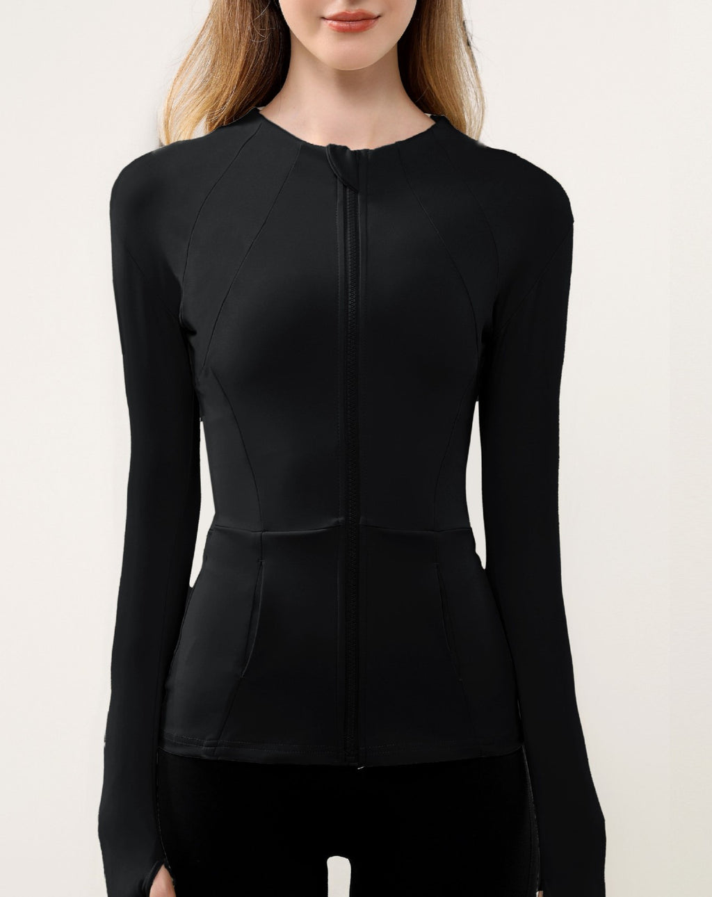 Stand Collar Zip Athletic Jacket With Pockets - Black