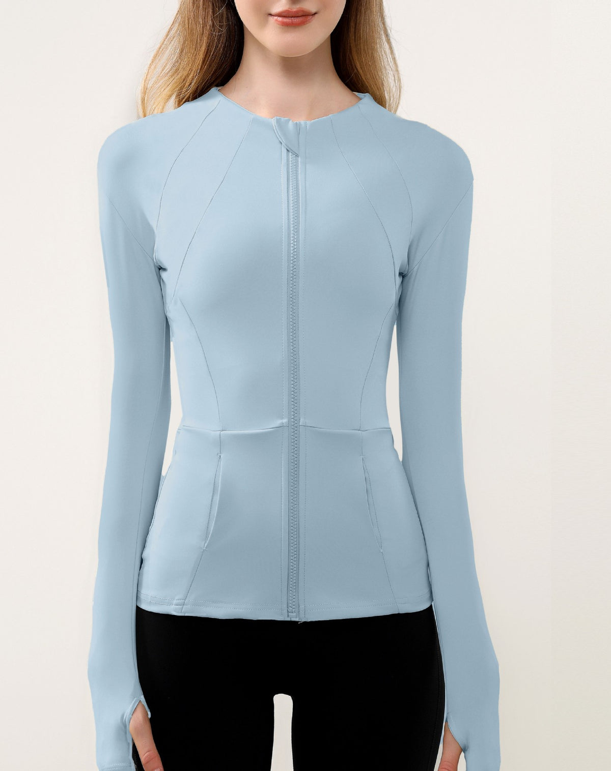 Stand Collar Zip Athletic Jacket With Pockets - Blue