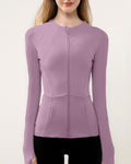 Stand Collar Zip Athletic Jacket With Pockets - Pink