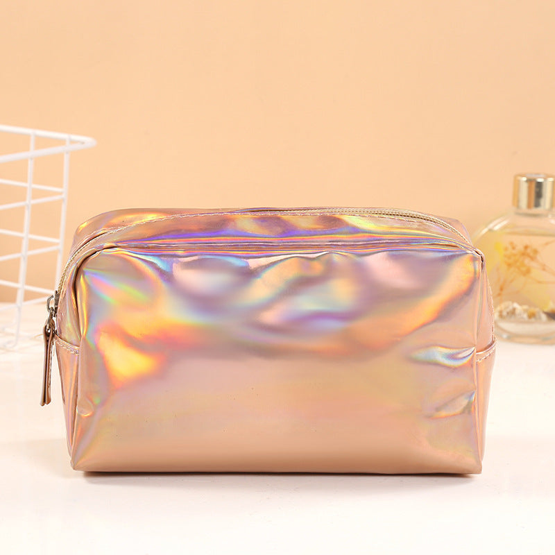 Holographic Boxy Zip Cosmetic Pouch - Champagn