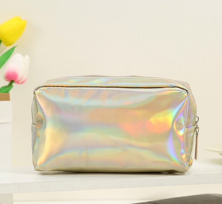 Holographic Boxy Zip Cosmetic Pouch - Gold - 1