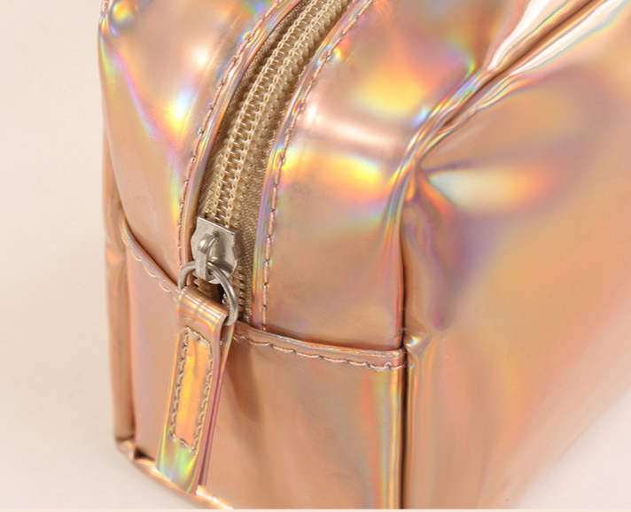 Holographic Boxy Zip Cosmetic Pouch - Gold - 2