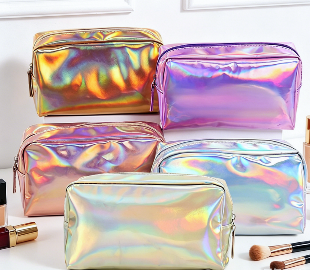 Holographic Boxy Zip Cosmetic Pouch - Gold - 3