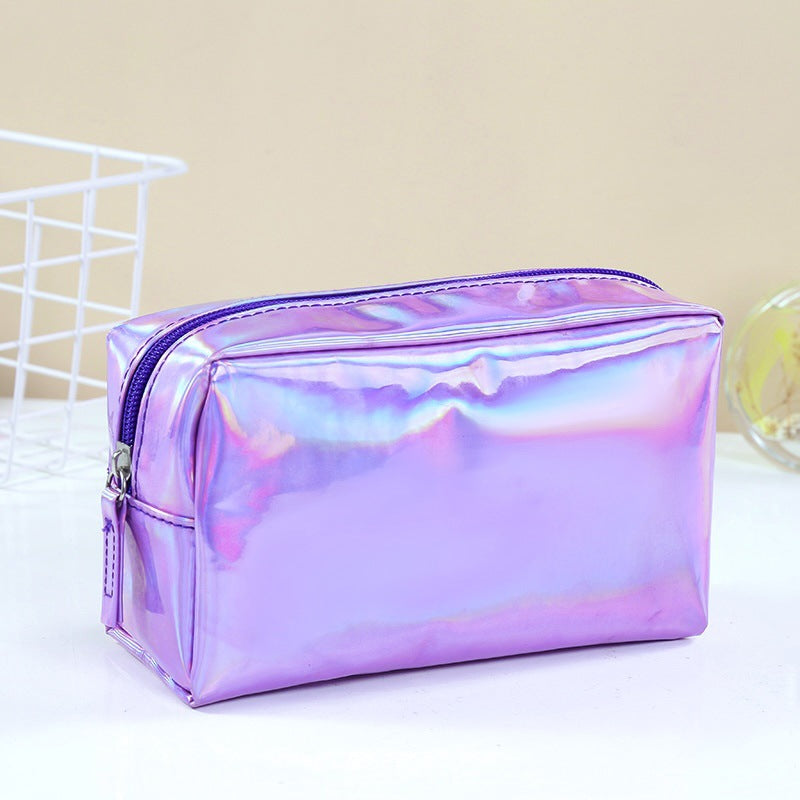 Holographic Boxy Zip Cosmetic Pouch - Purple