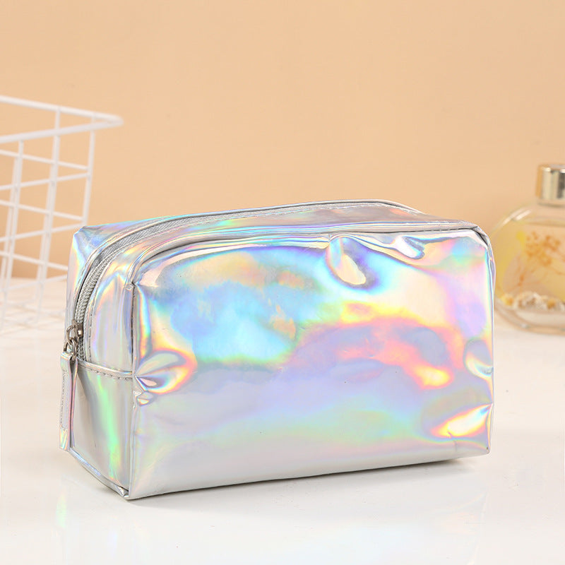 Holographic Boxy Zip Cosmetic Pouch - Silvery