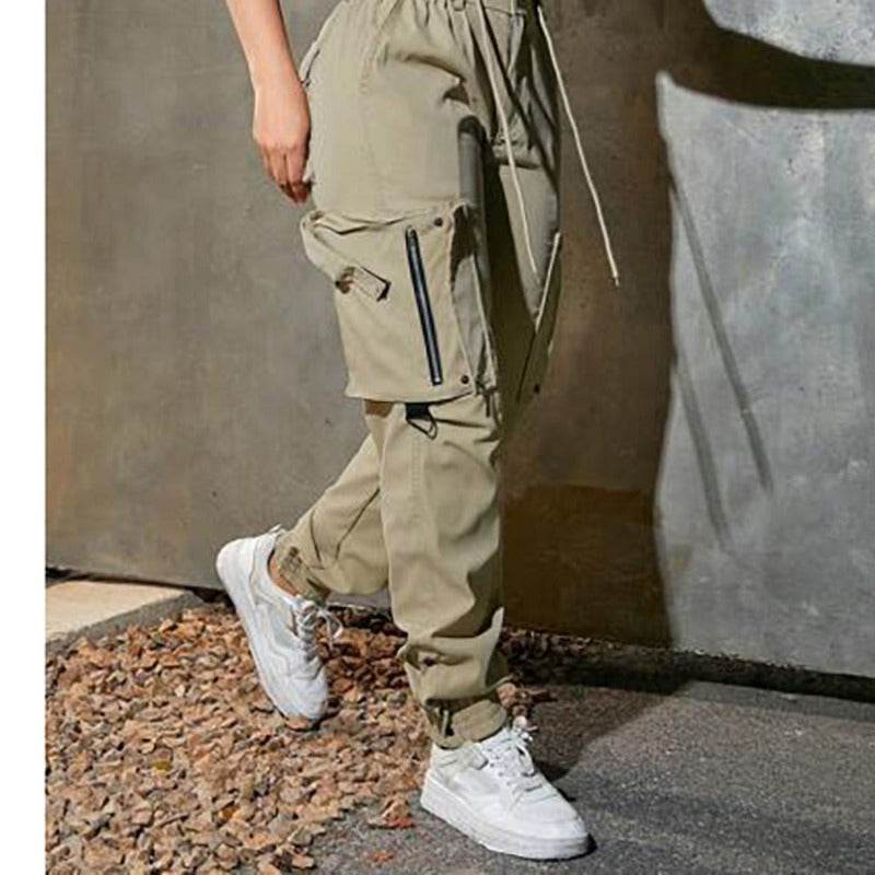 Zip Pocket Snap Hem Tapered Jogger Cargo Pants