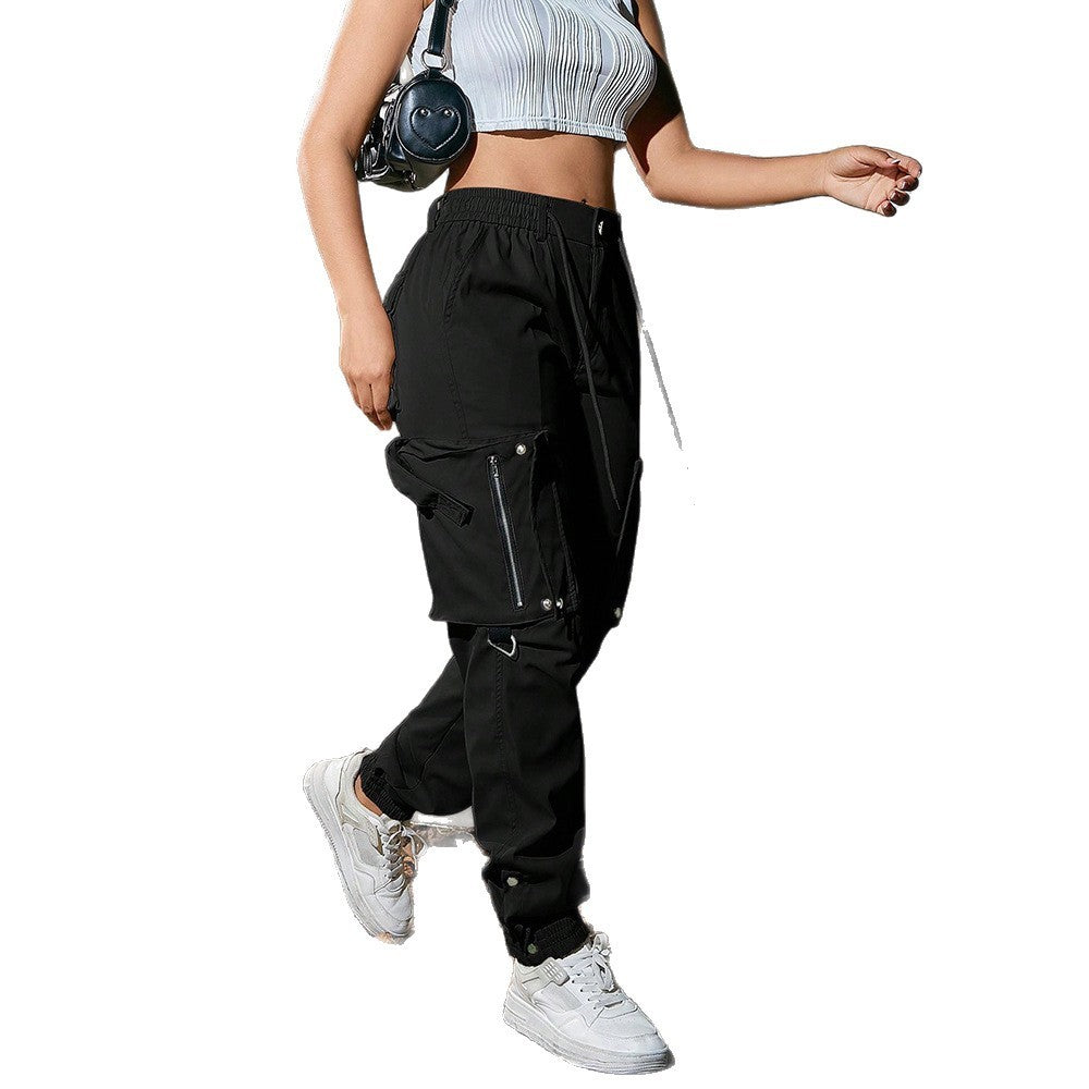 Zip Pocket Snap Hem Tapered Jogger Cargo Pants