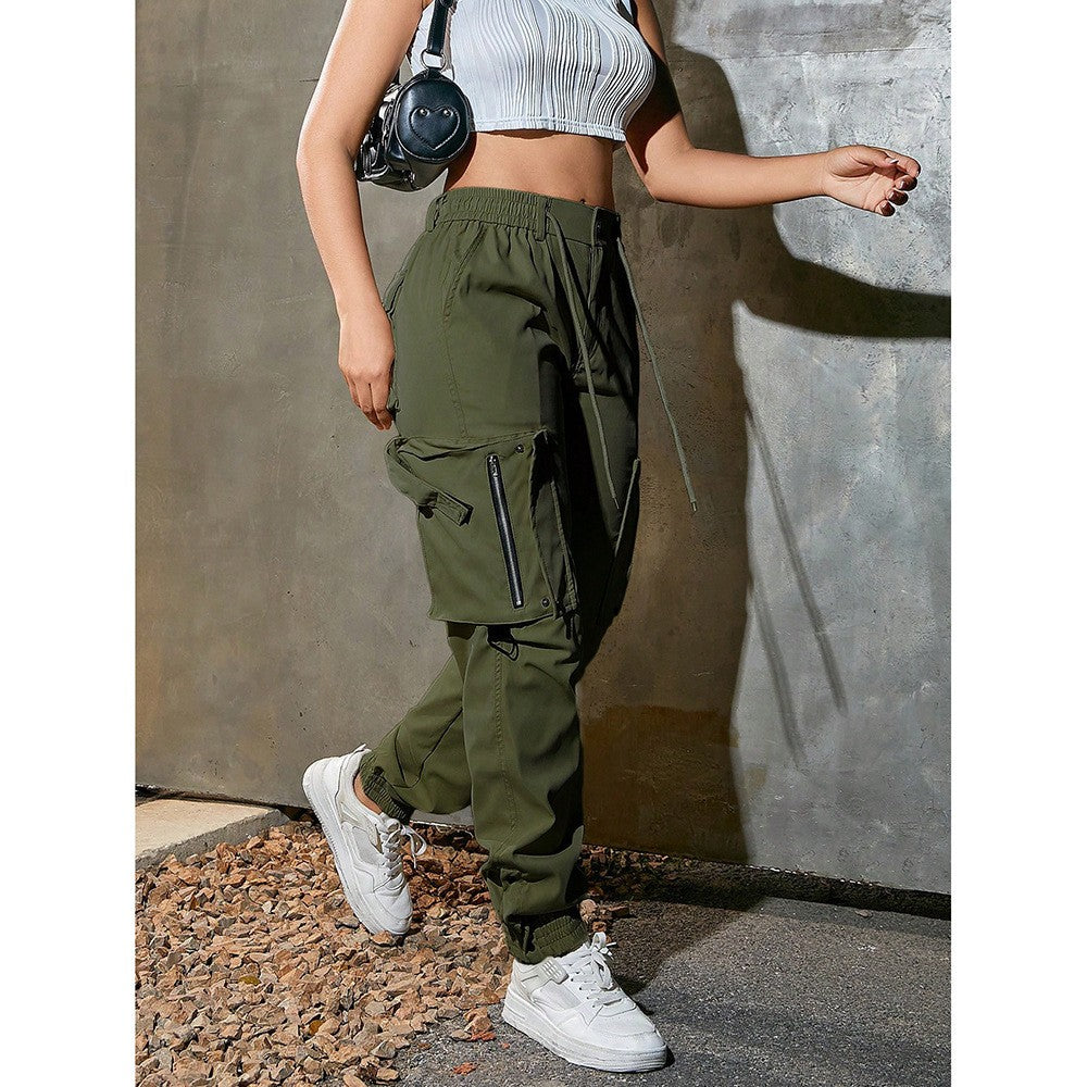 Zip Pocket Snap Hem Tapered Jogger Cargo Pants