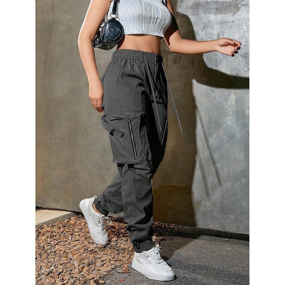 Zip Pocket Snap Hem Tapered Jogger Cargo Pants