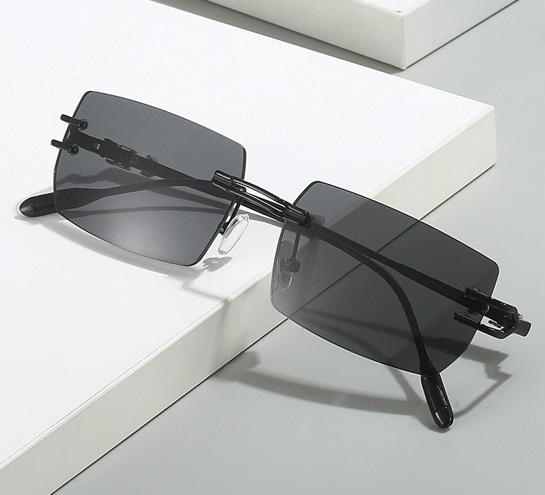 Frameless One-Piece Square Sunglasses - Black - 2
