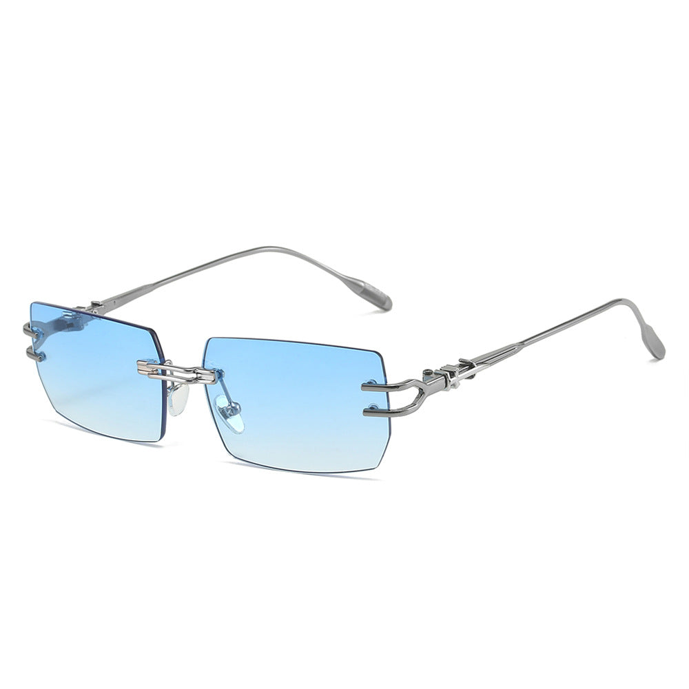 Frameless One-Piece Square Sunglasses - Blue