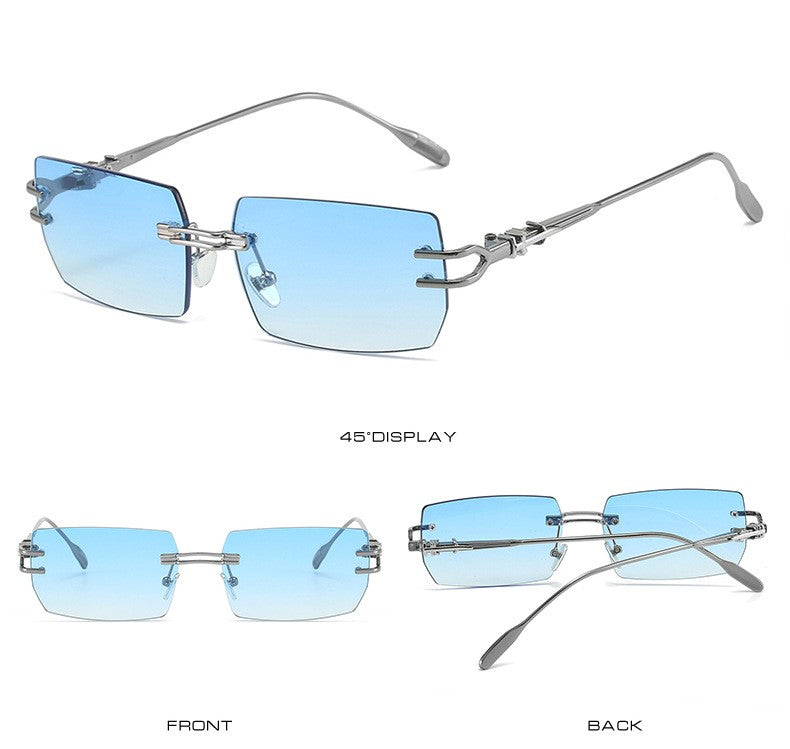 Frameless One-Piece Square Sunglasses - Blue - 2