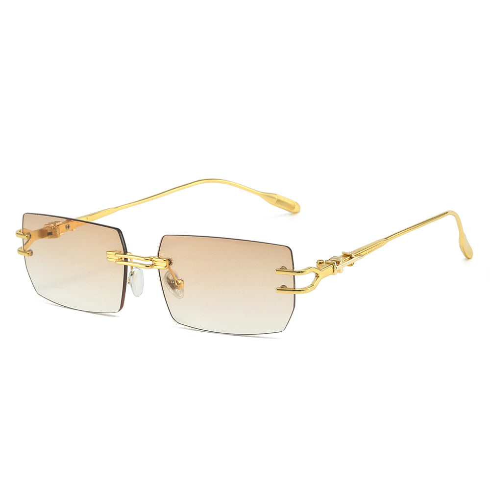 Frameless One-Piece Square Sunglasses - Golden
