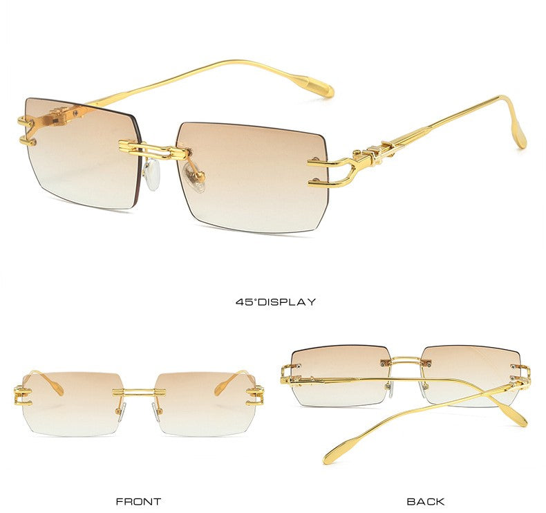 Frameless One-Piece Square Sunglasses - Golden - 2