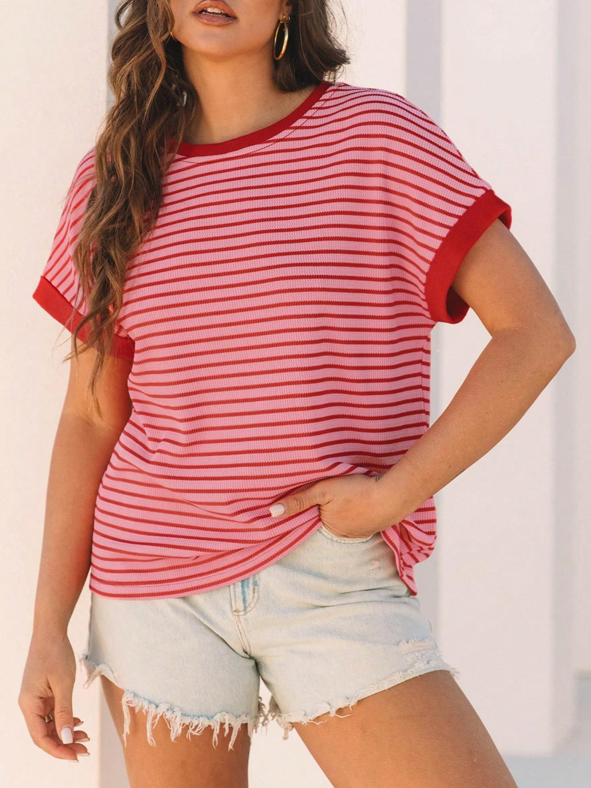 Candy Stripe Ringer Tee With Contrast Cuffs