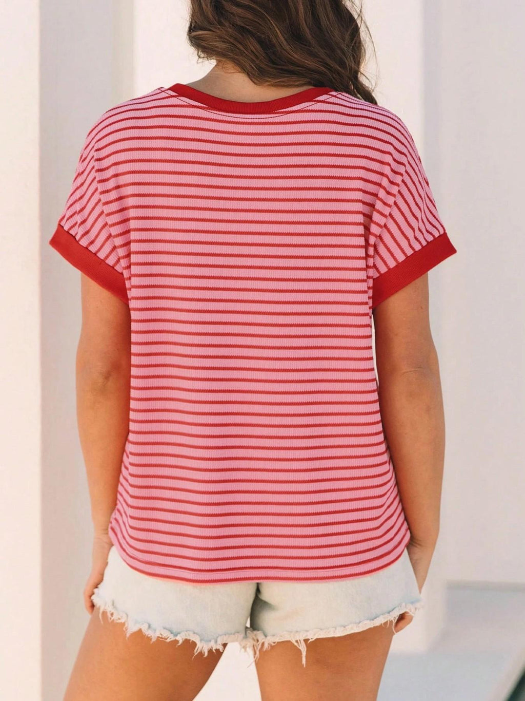Candy Stripe Ringer Tee With Contrast Cuffs - view 1