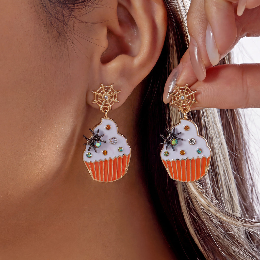 Pumpkin Ghost Cupcake Halloween Dangle Earrings - NO-2