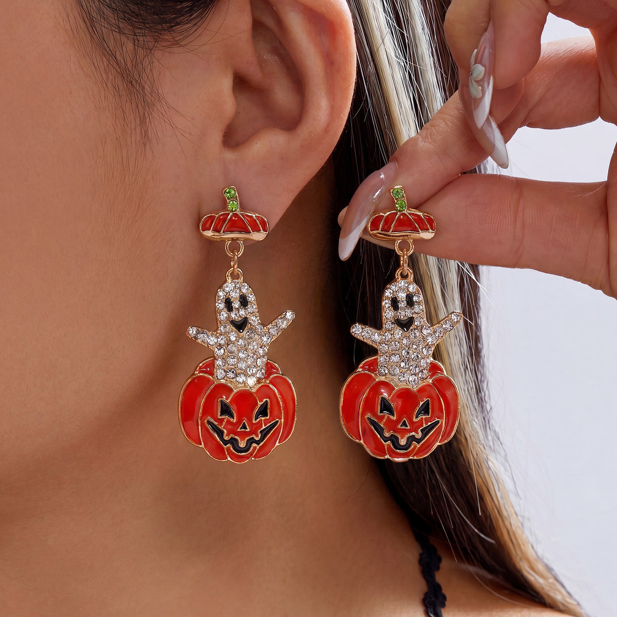 Pumpkin Ghost Cupcake Halloween Dangle Earrings - NO-5