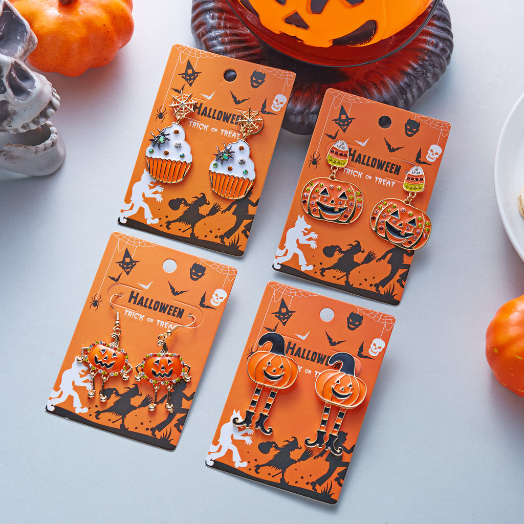 Pumpkin Ghost Cupcake Halloween Dangle Earrings - NO-5 - 1