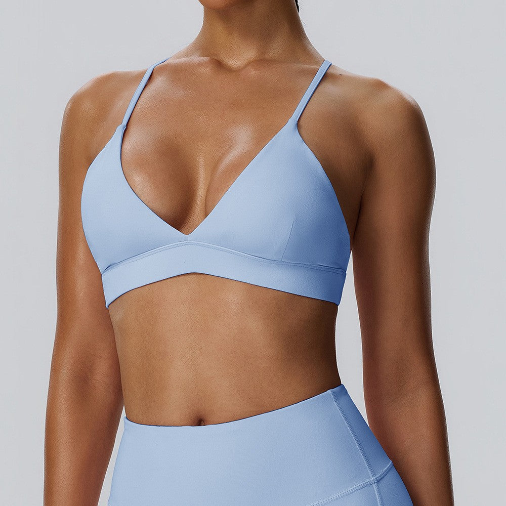 V-Neck Cross Back Brushed Yoga Sports Bra