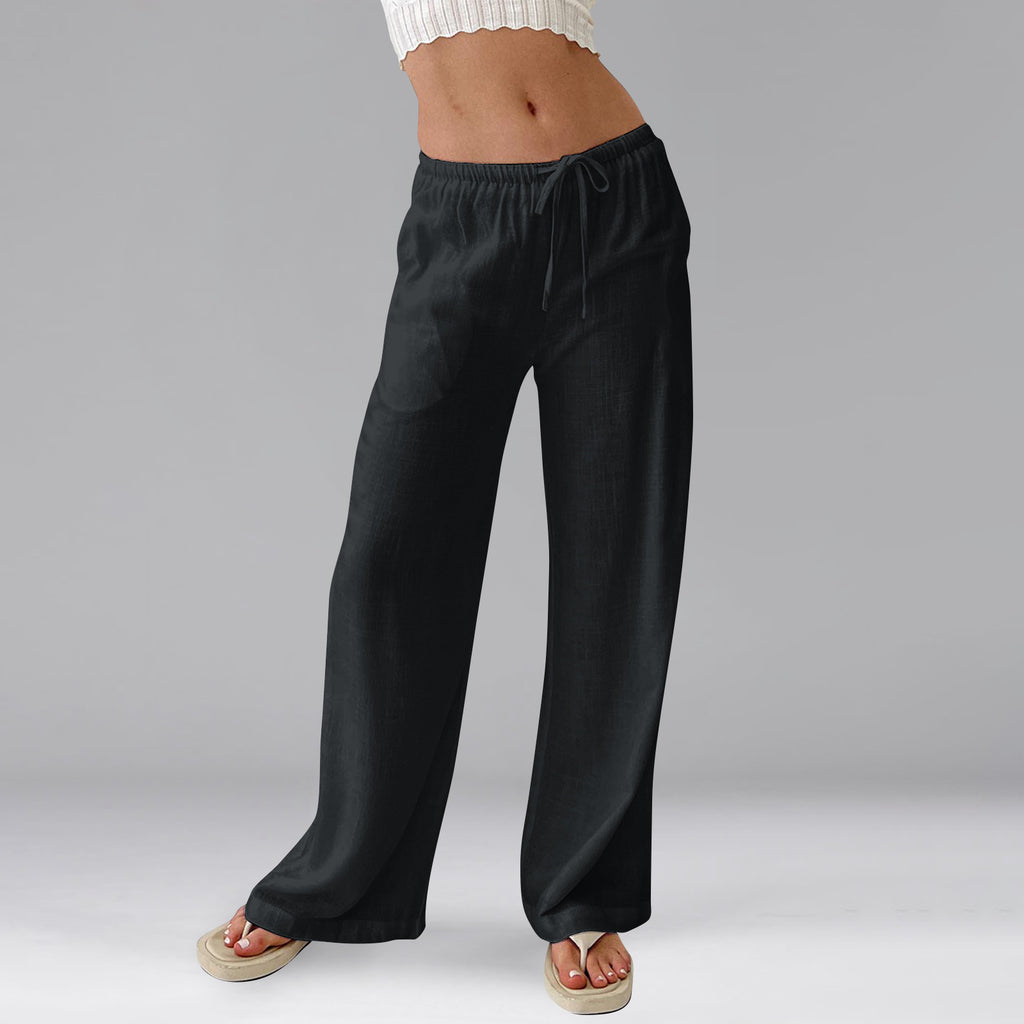Side Pocket Drawstring Wide Leg Trousers - Black