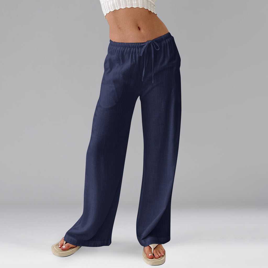 Side Pocket Drawstring Wide Leg Trousers - DarkBlue