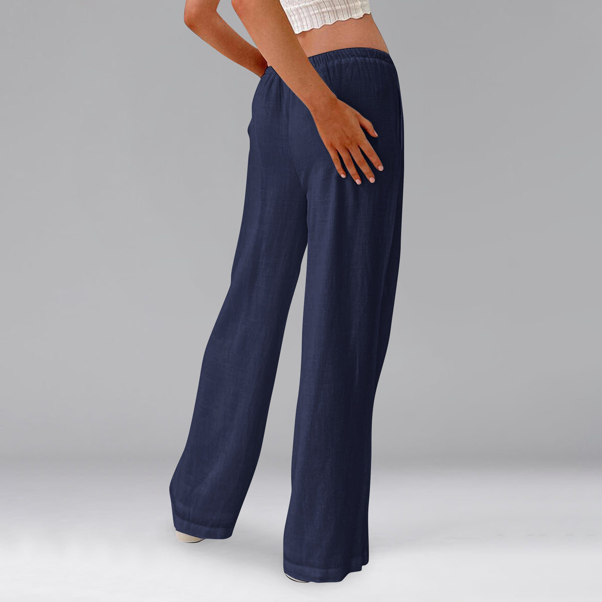 Side Pocket Drawstring Wide Leg Trousers - DarkBlue - 1