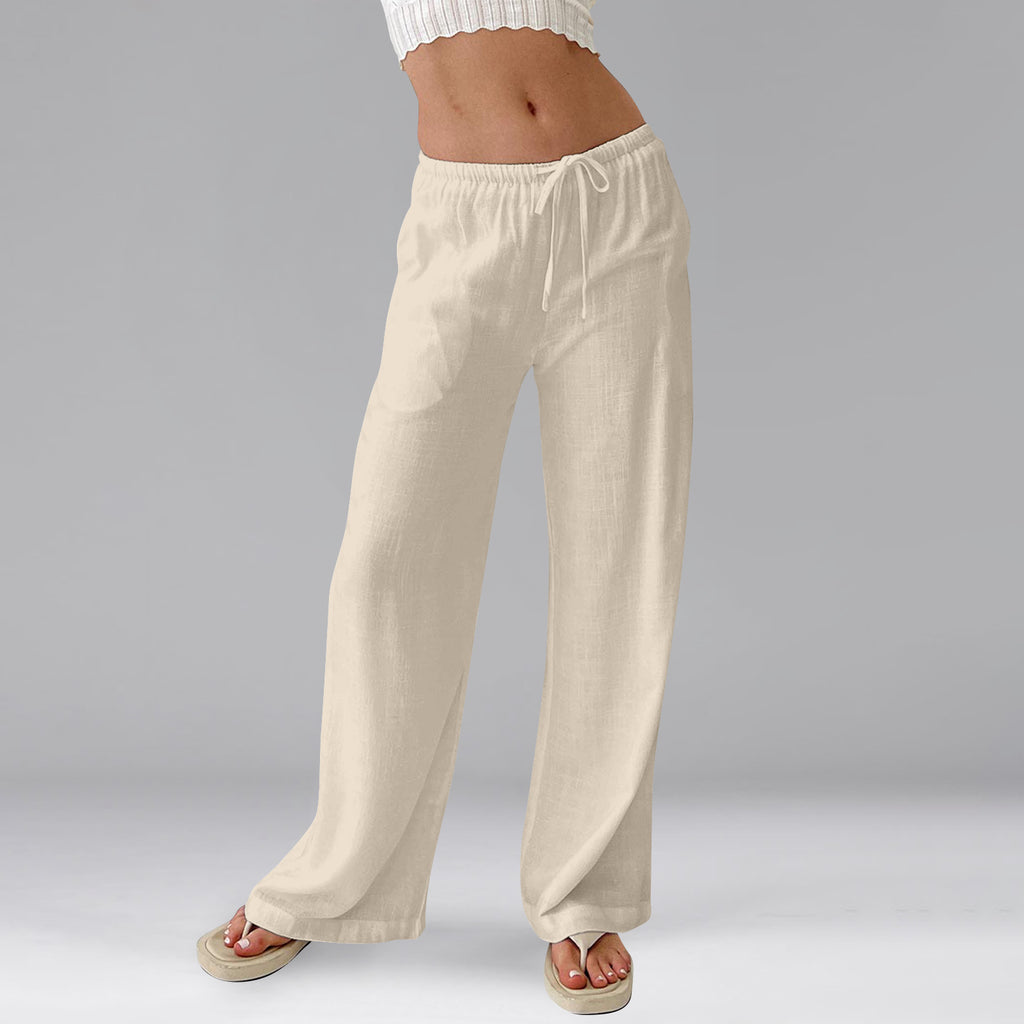 Side Pocket Drawstring Wide Leg Trousers - Khaki