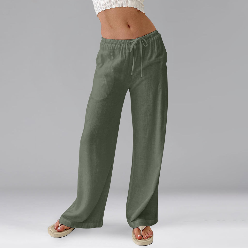 Side Pocket Drawstring Wide Leg Trousers - MGreen