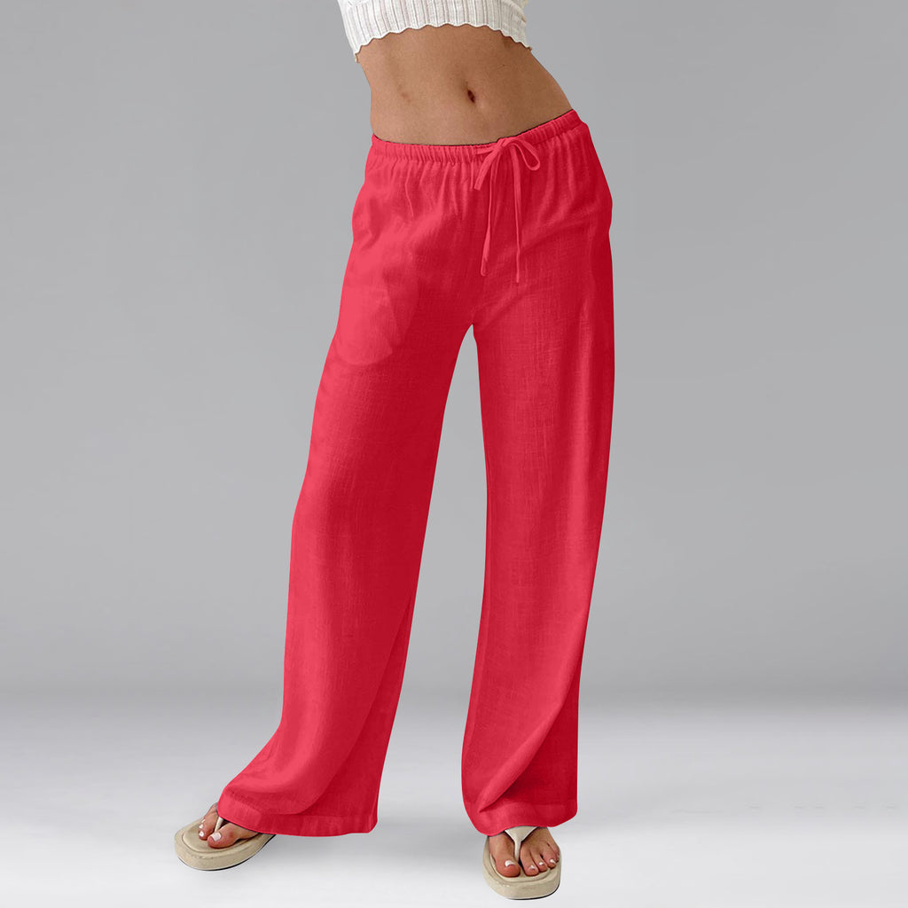 Side Pocket Drawstring Wide Leg Trousers - Red