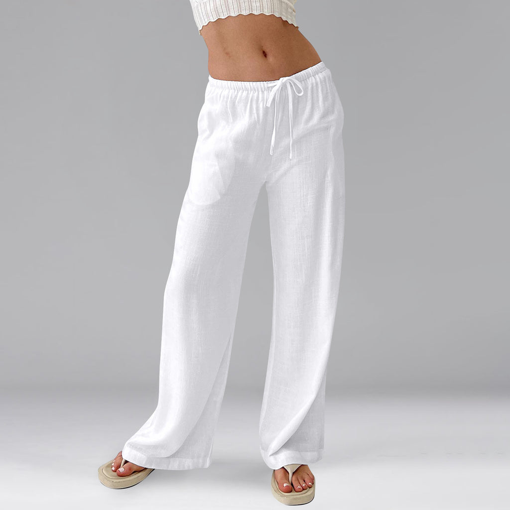 Side Pocket Drawstring Wide Leg Trousers - White