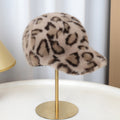 Fuzzy Leopard Winter Baseball Cap with Adjustable Back - Khaki