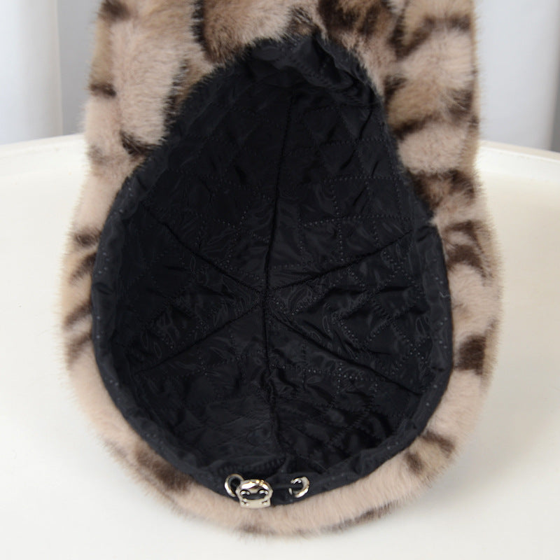 Fuzzy Leopard Winter Baseball Cap with Adjustable Back - Khaki - 3