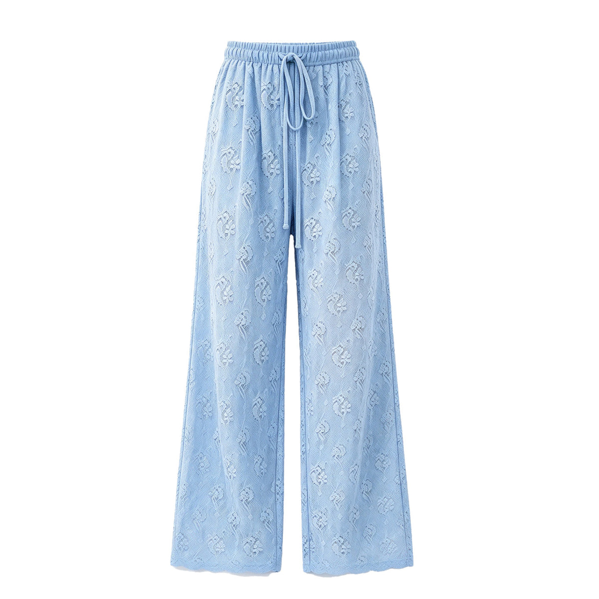 Sky Blue Openwork Lace Drawstring Wide Leg Pants - Sky_Blue - 1