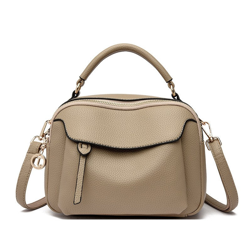 Pebbled Faux Leather Top Handle Crossbody Bag - Khaki