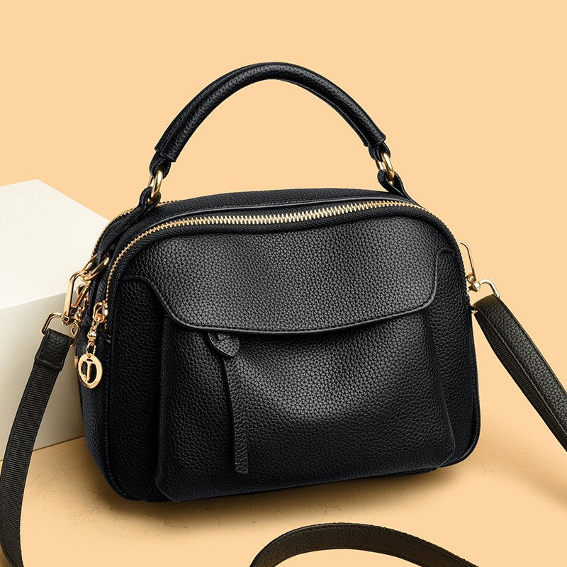 Pebbled Faux Leather Top Handle Crossbody Bag