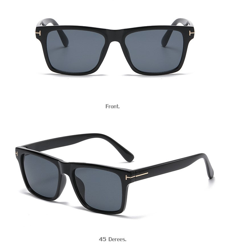 Flat Top Square Frame Sunglasses - Black - 1