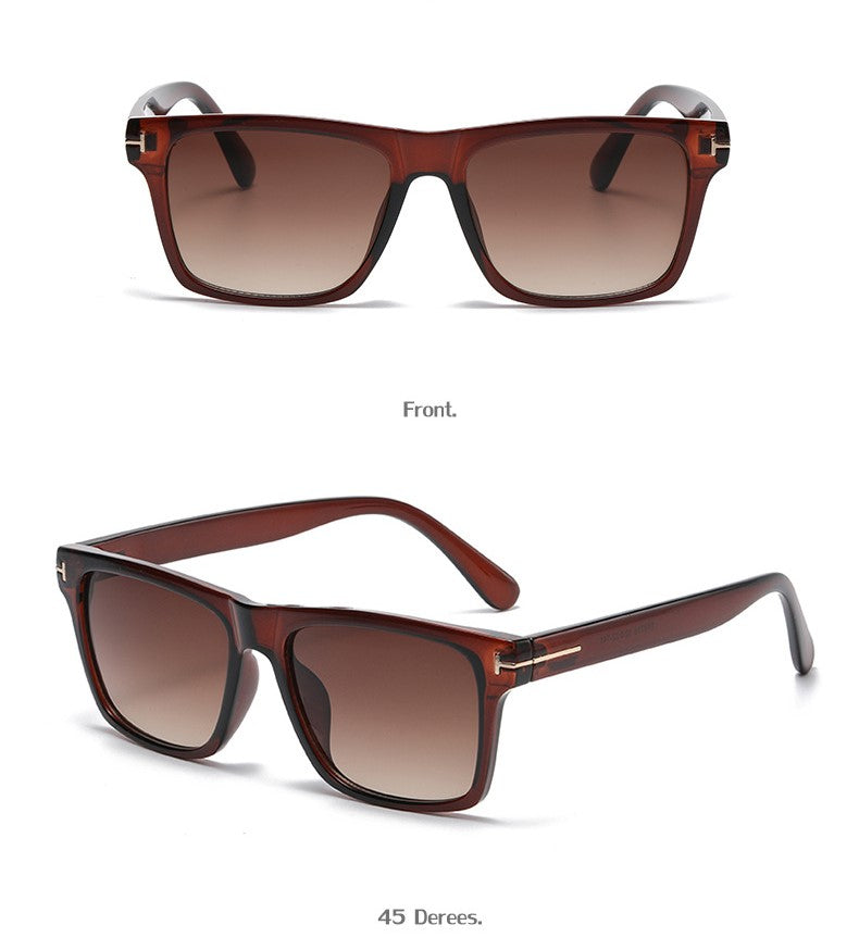 Flat Top Square Frame Sunglasses - Brown - 1