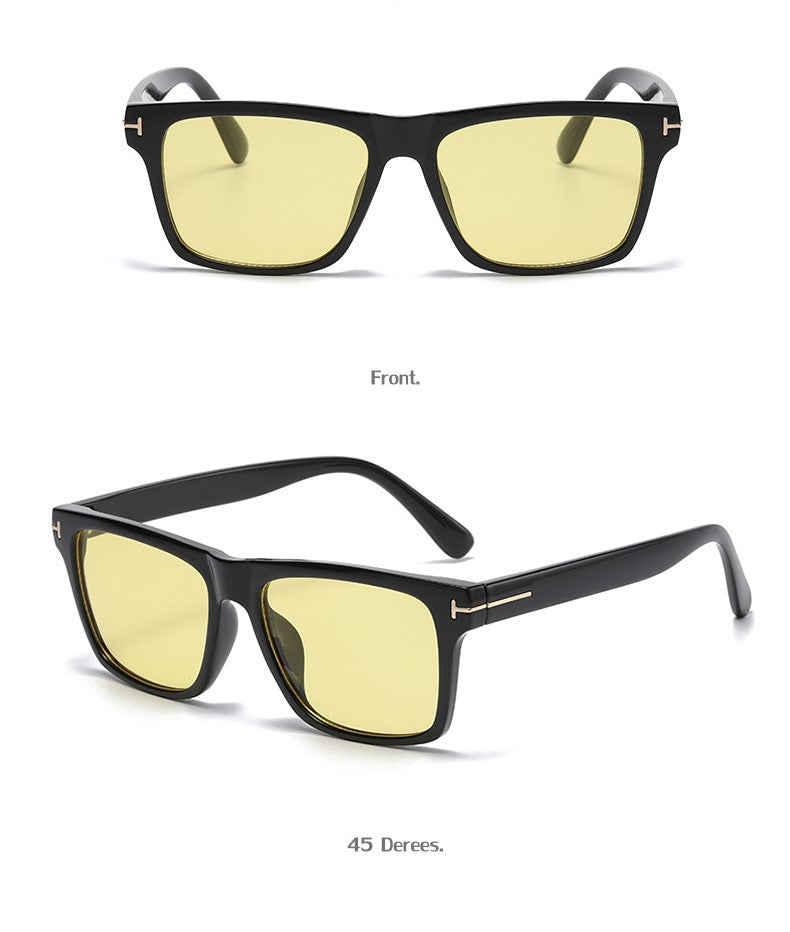 Flat Top Square Frame Sunglasses - Yellow - 1