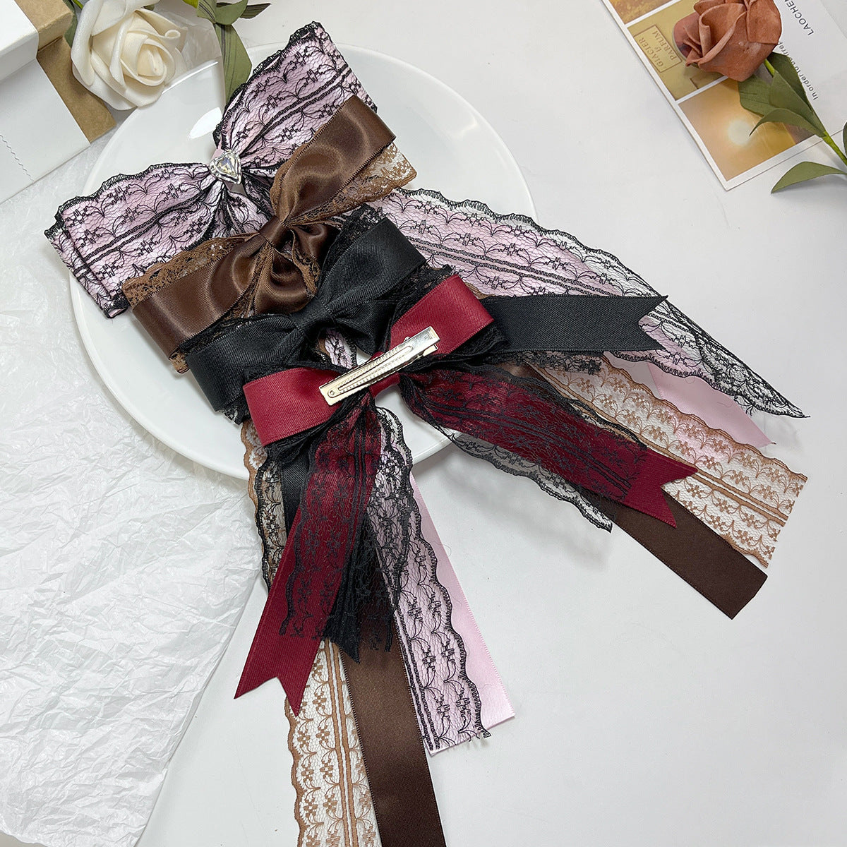 Layered Lace Ribbon Bow Hair Clip - view 5