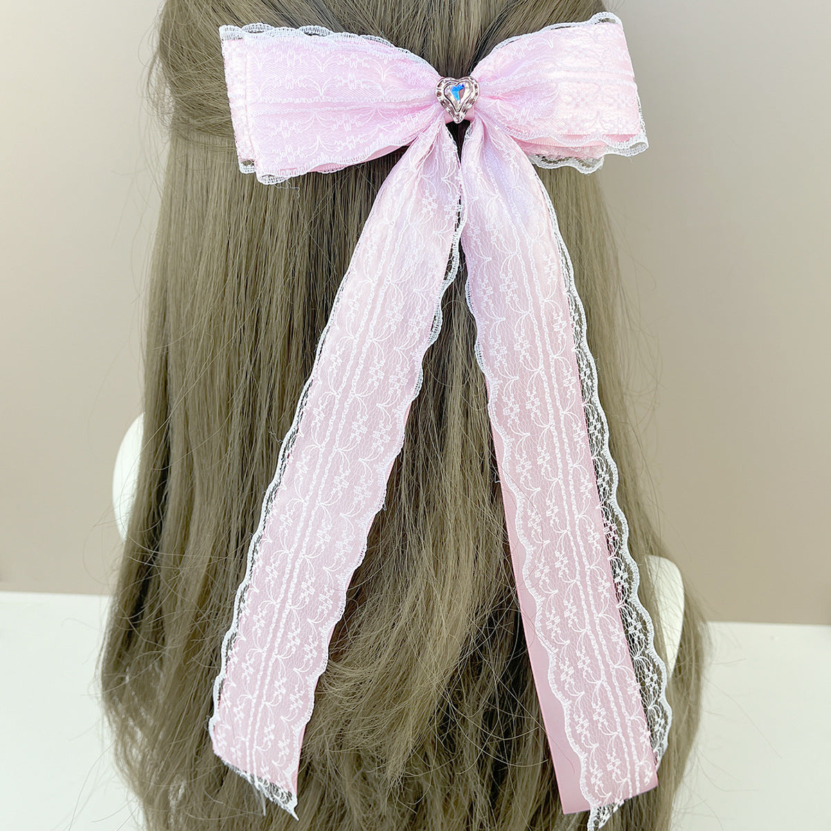 Layered Lace Ribbon Bow Hair Clip - view 7