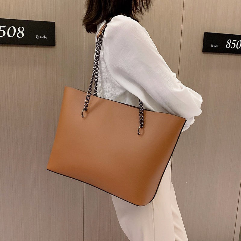 Chain Strap Faux Leather Tote Bag