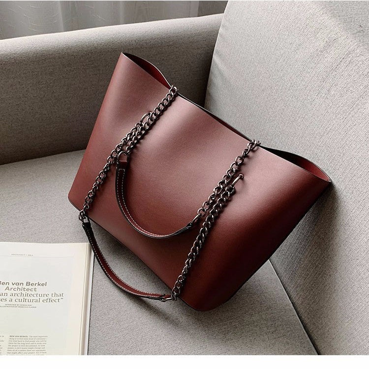 Chain Strap Faux Leather Tote Bag