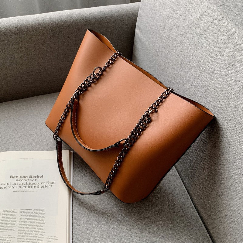 Chain Strap Faux Leather Tote Bag