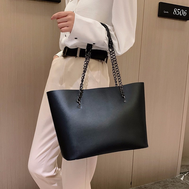 Chain Strap Faux Leather Tote Bag