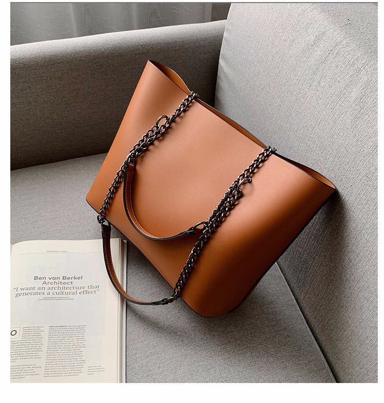 Chain Strap Faux Leather Tote Bag