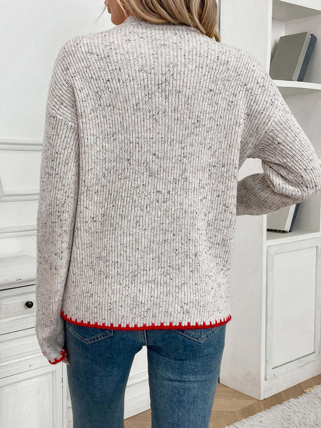 Heart Patch Speckled Knit Jumper - Grey - 4