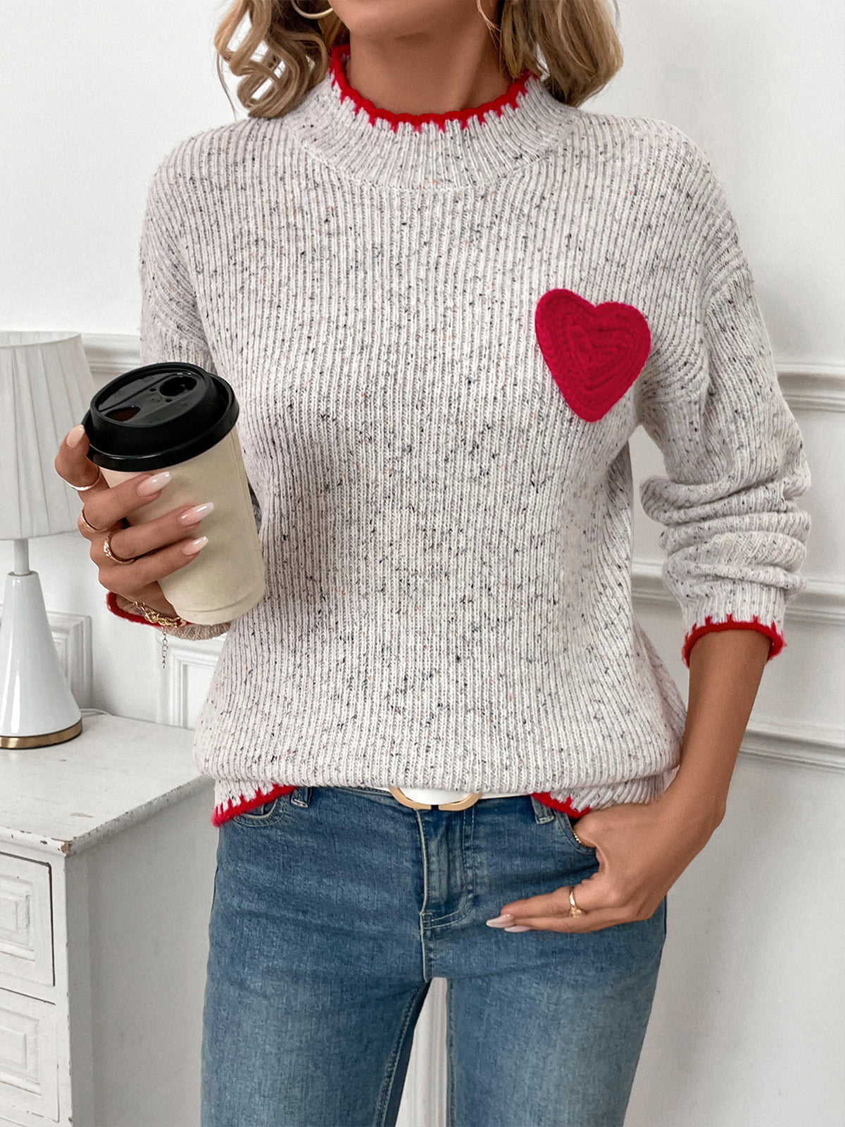 Heart Patch Speckled Knit Jumper - view 1
